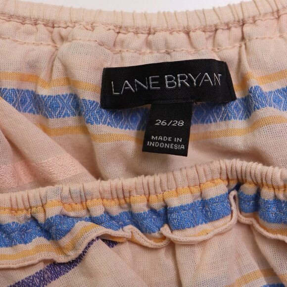 Lane Bryant Off The Shoulder Pom Top Stripe Flounce Overlay Blouse Beige 26 / 28 - Picture 4 of 7